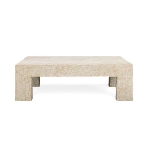 Delphine Siena 46" Faux Travertine Indoor/Outdoor Concrete Coffee Table - image 3