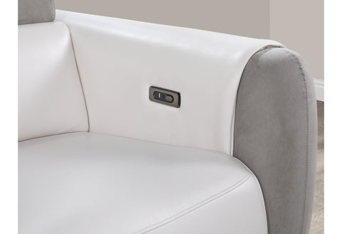 Claudia White/Grey POWER RECLINING SOFA WITH RATCHET HEADREST AND USB