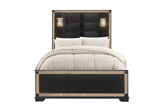Jordan Black / Gold FULL BED WITH LAMPS