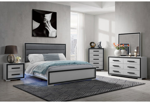 Paris Grey/Black FULL BED WITH LED, DRESSER, MIRROR AND NIGHTSTAND