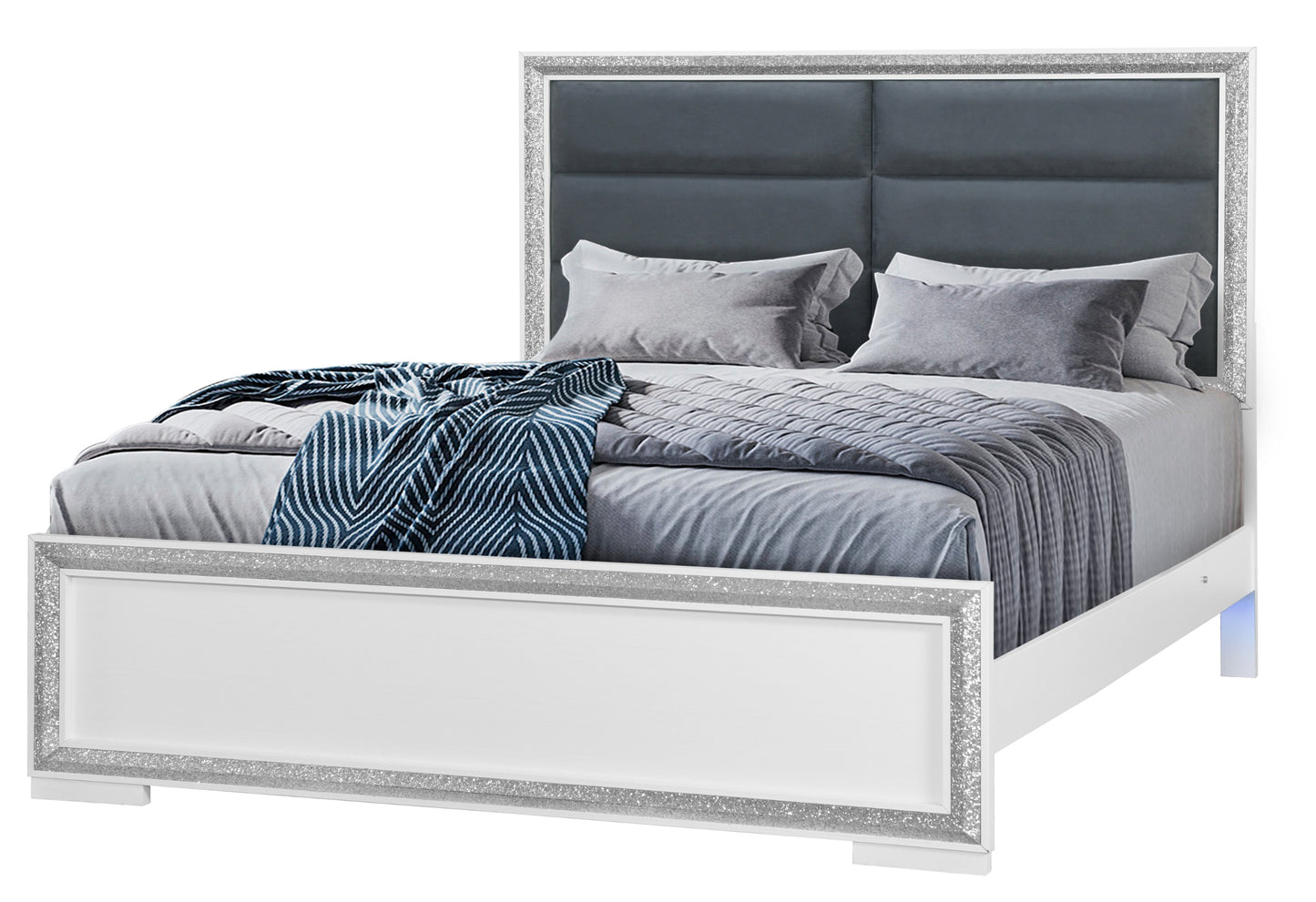 monaco silver full bed with led