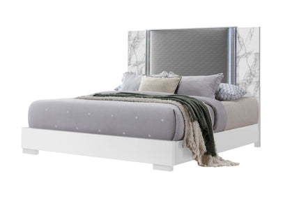 Abigail White Marble Fully Slatted KING BED FULLY SLATTED WITH LED