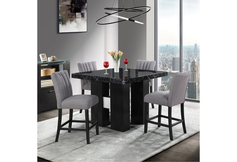 TALIA Grey BLACK BAR TABLE + 4 BAR STOOLS