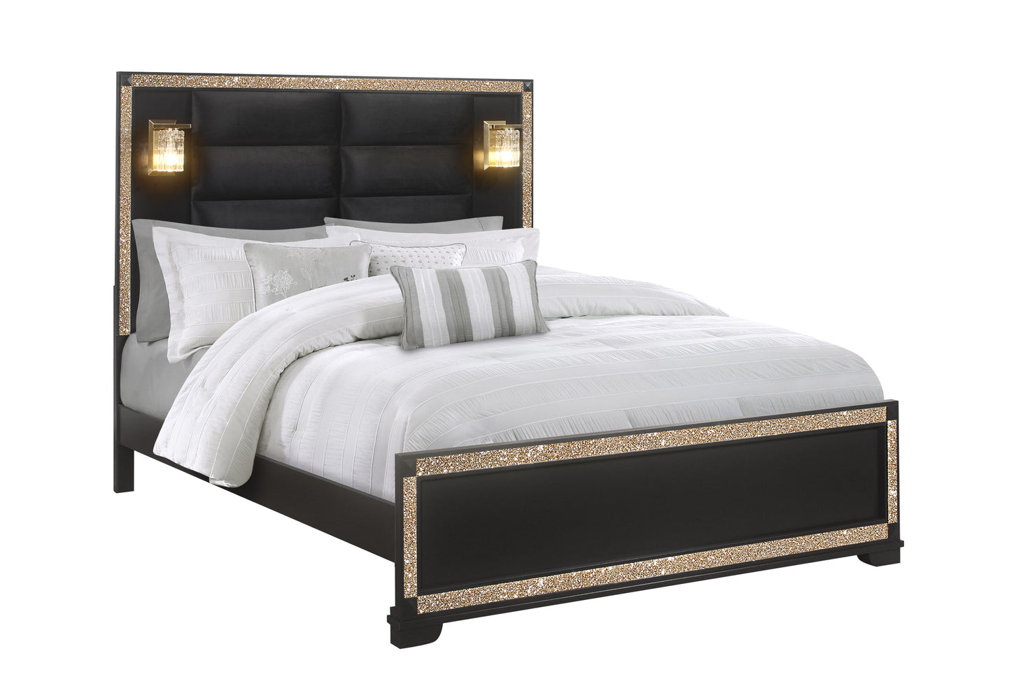 jordan black / gold king bed with lamps
