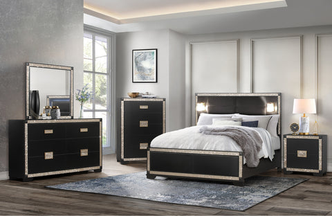 Jordan Black / Gold KING BED GROUP WITH LAMPS
