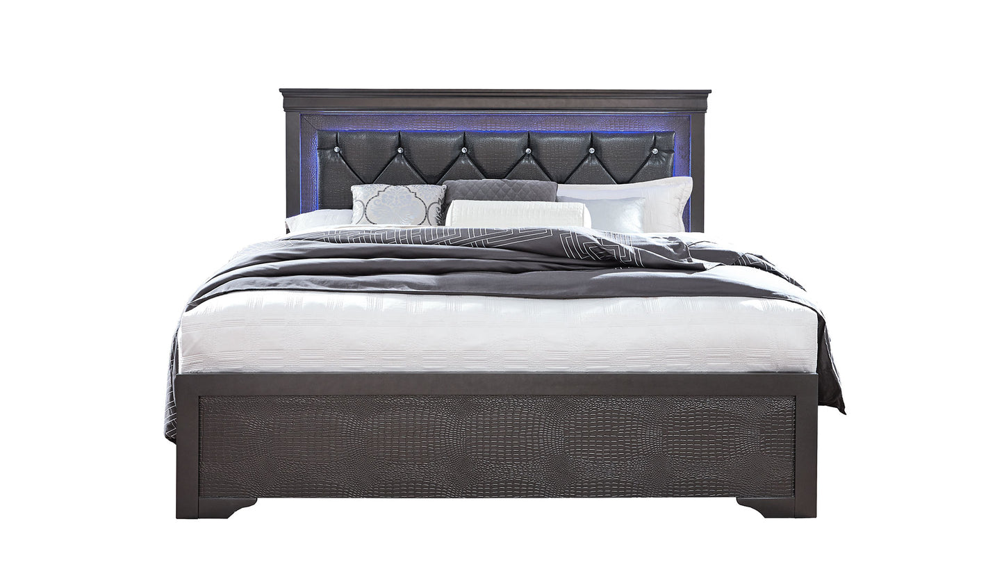 amber grey queen bed with led