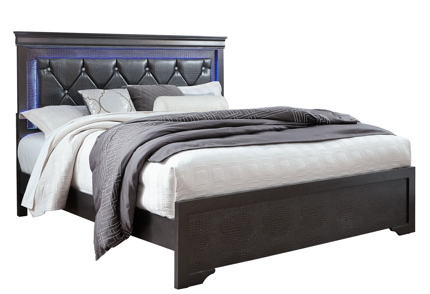amber grey king bed with led