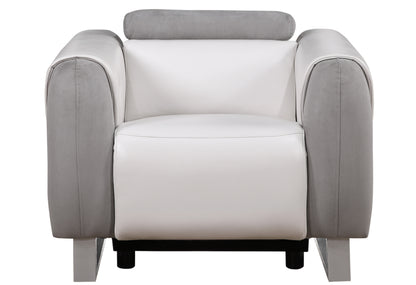 Claudia White/Grey POWER RECLINER WITH RATCHET HEADREST AND USB