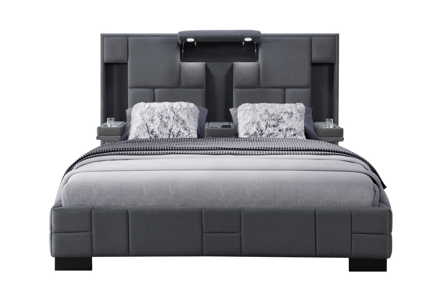 amy dark grey  no wood trim queen bed no wood trim