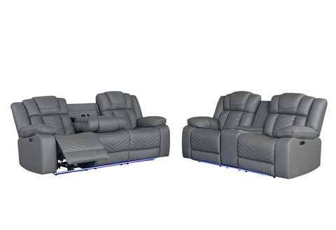Crystal Grey POWER RECLINING SOFA/POWER CONSOLE RECLINING LOVE SEAT/POWER RECLINER WITH LED