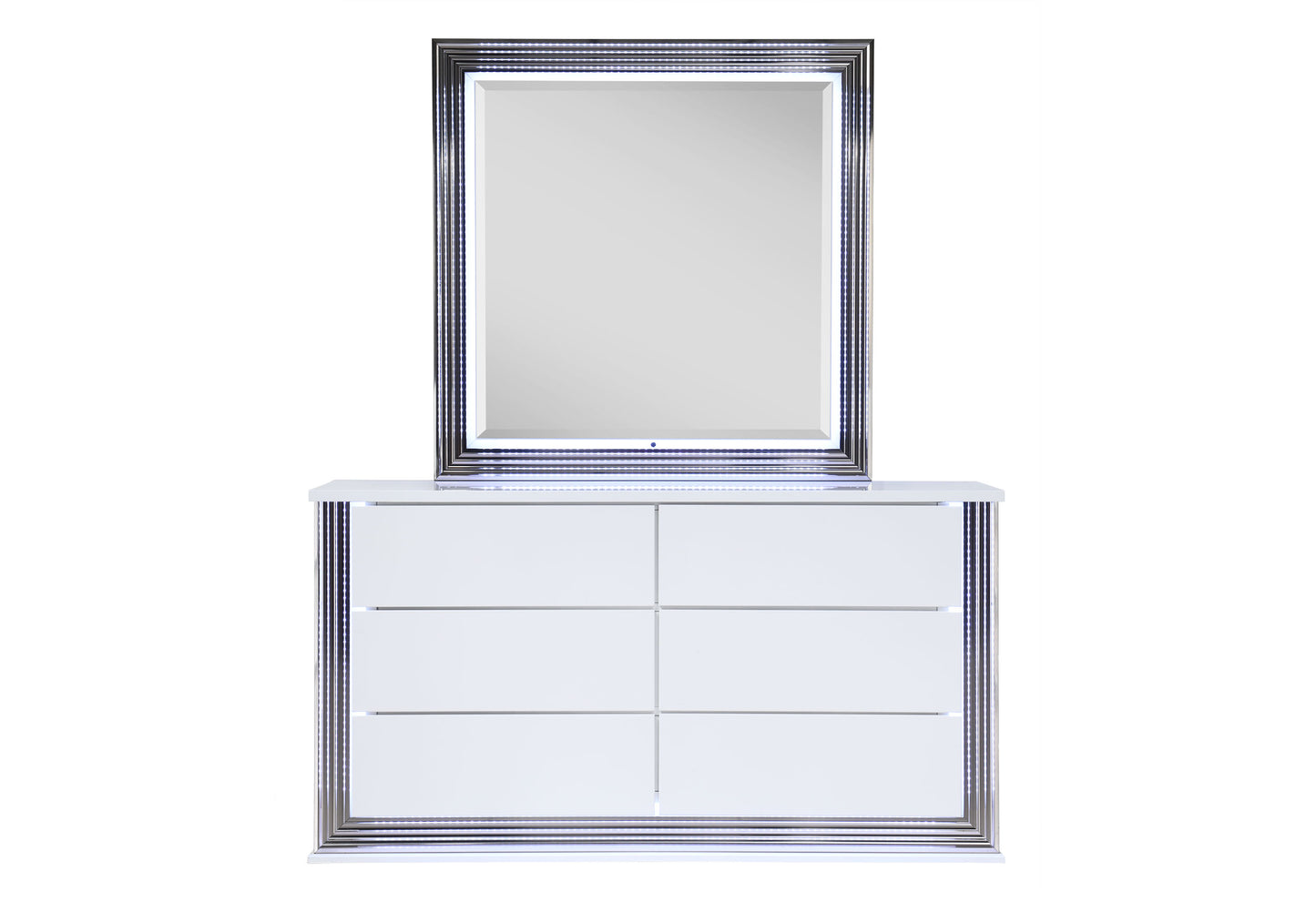 abigail smooth white,ylime smooth white fully slatted dresser with led