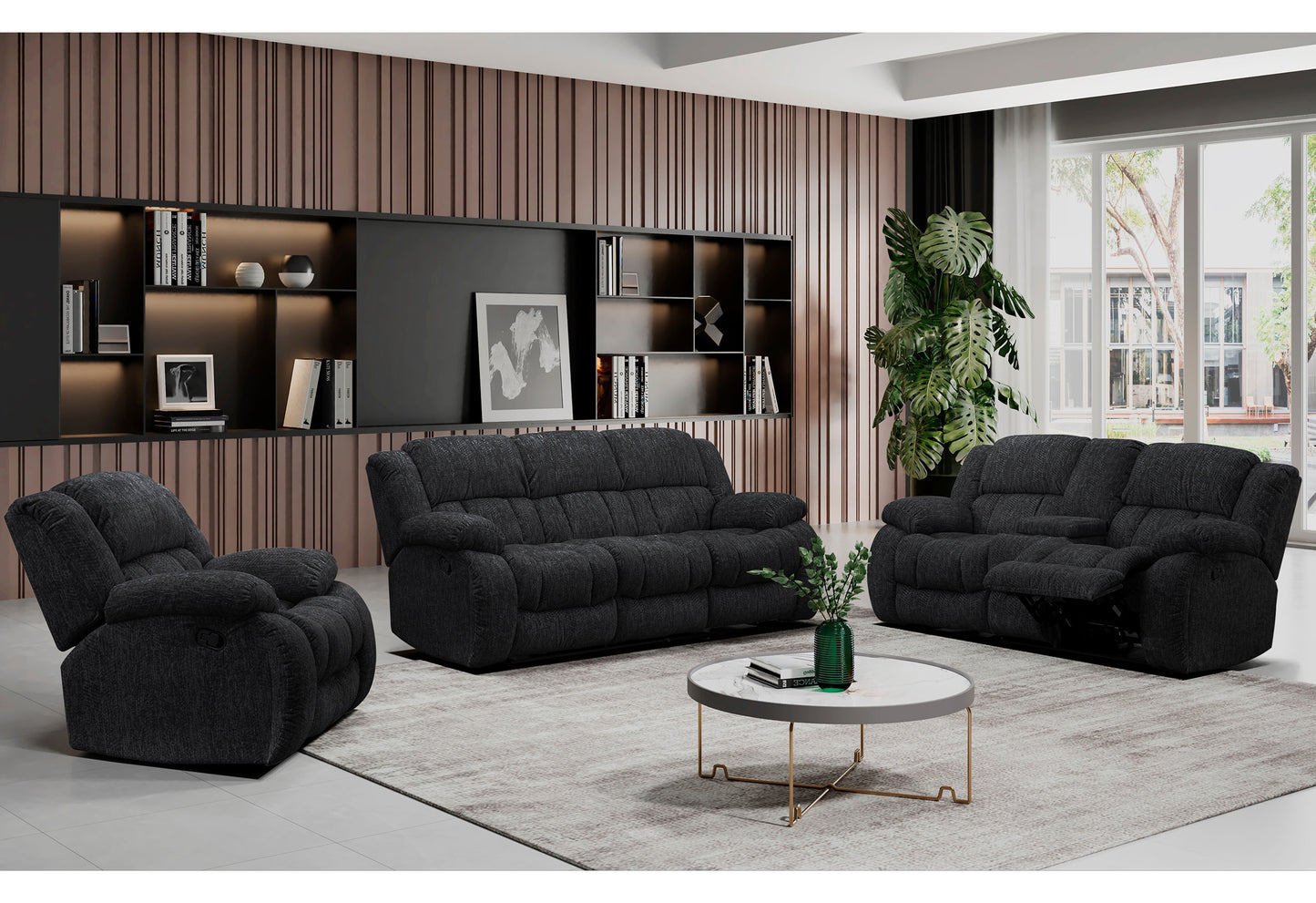 ashton ebony reclining sofa/console reclining loveseat/glider recliner