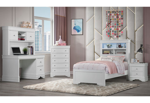 Amber White Youth BOOKCASE TWIN BED WITH LED