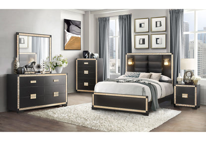 Jordan Black / Gold KING BED WITH LAMPS