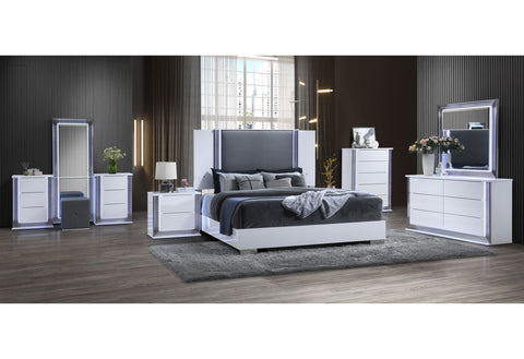Abigail Smooth White Fully Slatted KING BED WITH LED FULLY SLATTED