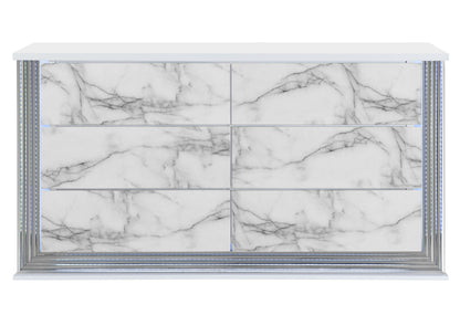 Abigail White Marble,Ylime White Marble Fully Slatted DRESSER WITH LED