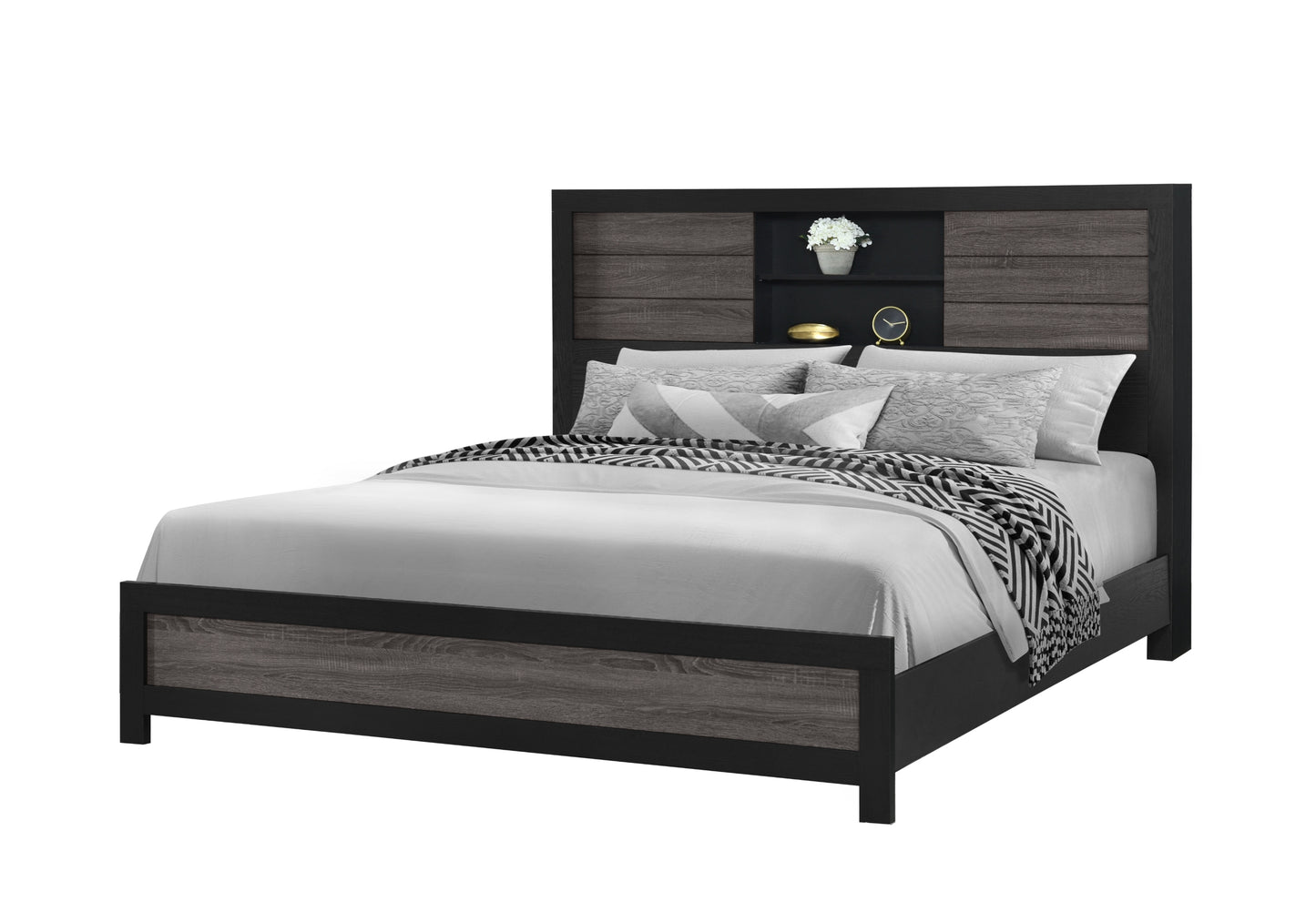 anthony grey/black bookcase king bed group