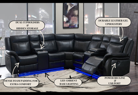 Chelsea Black SECTIONAL WITH LED
