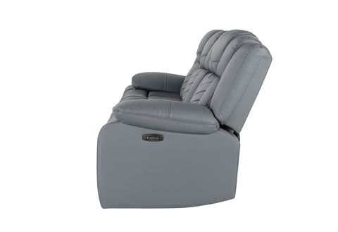 Crystal Grey POWER RECLINING SOFA WITH DROP DOWN TABLE, WIRELESS CHARGER, LED AND USB