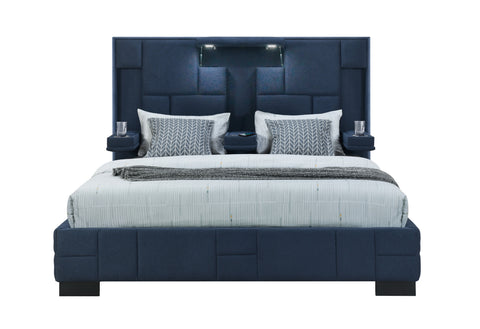 Amy Navy Blue no wood trim KING BED NO WOOD TRIM