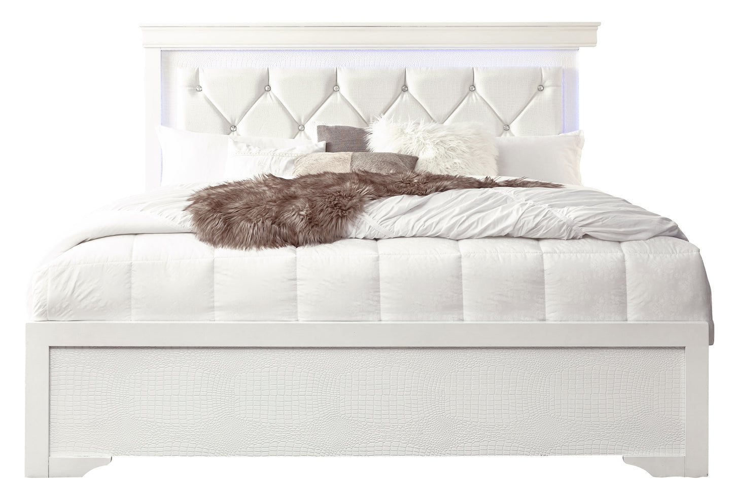 amber white king bed with led