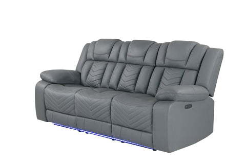 Crystal Grey POWER RECLINING SOFA WITH DROP DOWN TABLE, WIRELESS CHARGER, LED AND USB