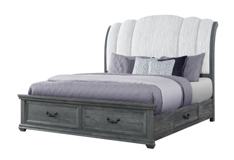 Alexa Grey Upholstered Bed,Rowan/Tatum Grey Storage KING BED WITH STORAGE