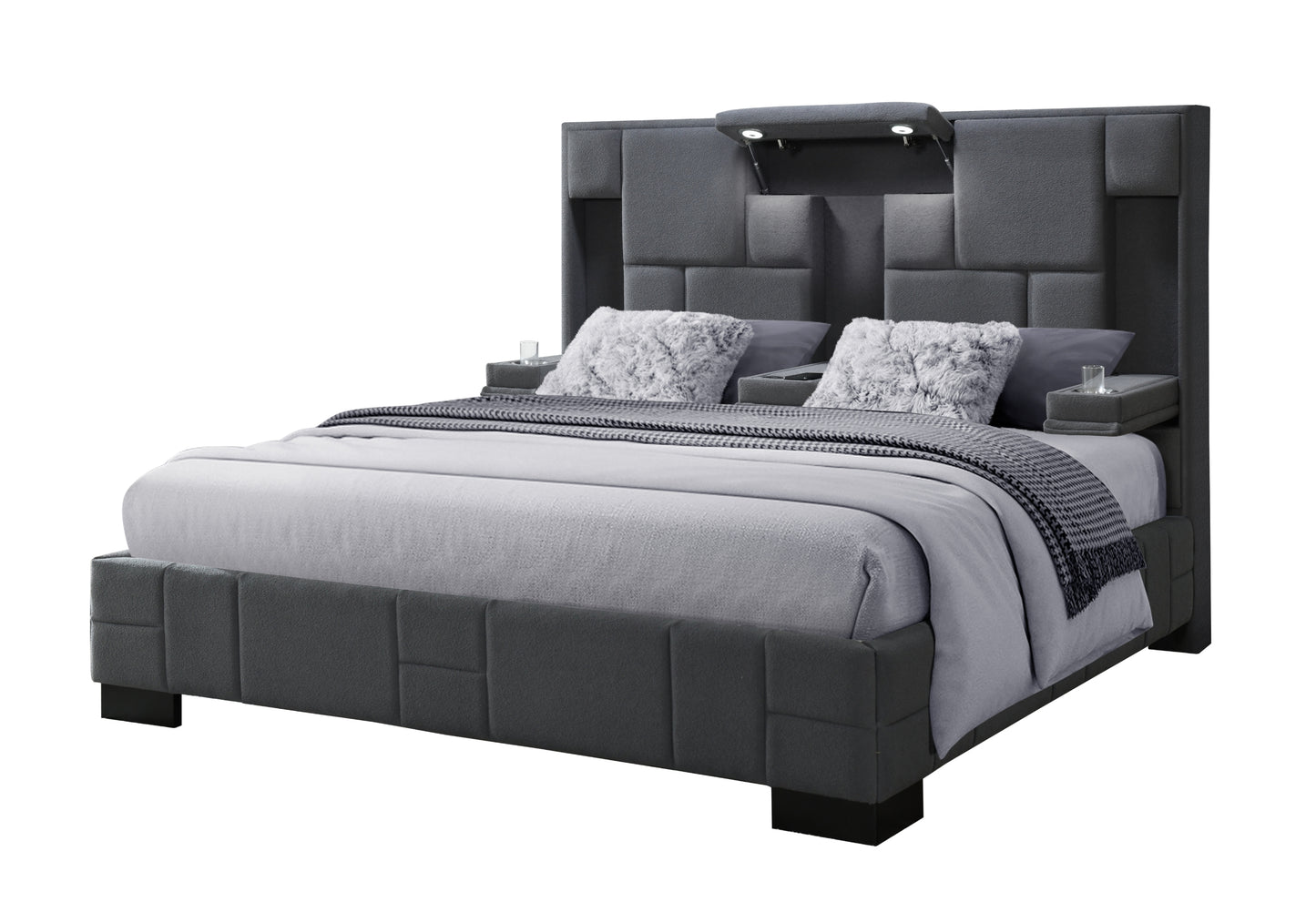 amy dark grey  no wood trim queen bed no wood trim