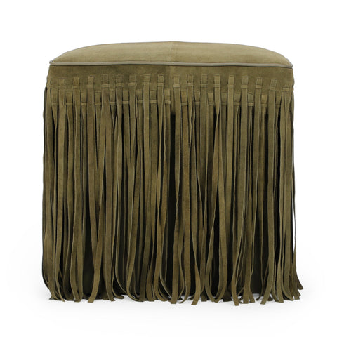Amelie Devereux Square Suede Fringe Ottoman - image 1