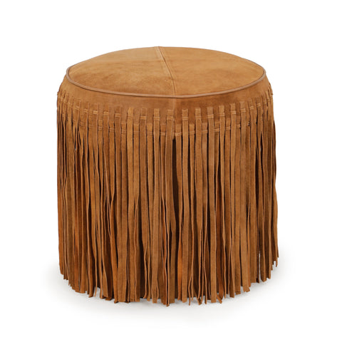 Amelie Devereux Round Suede Fringe Ottoman - image 2