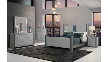 Anna Silver FULL BED WITH LED AND SPEAKERS, DRESSER, MIRROR AND NIGHTSTAND