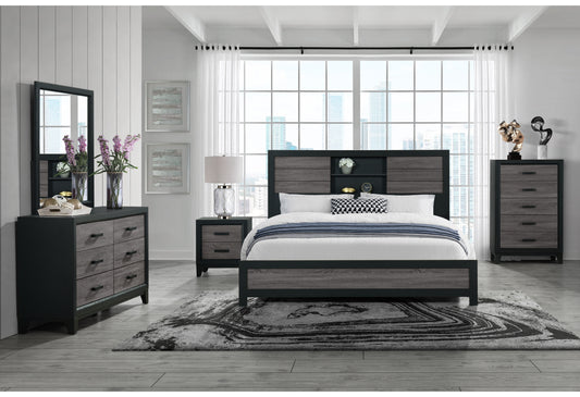 Anthony Grey/Black BOOKCASE KING BED GROUP