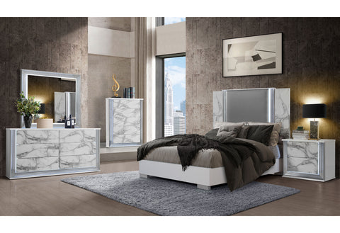 Abigail White Marble Fully Slatted QUEEN BED WITH LED