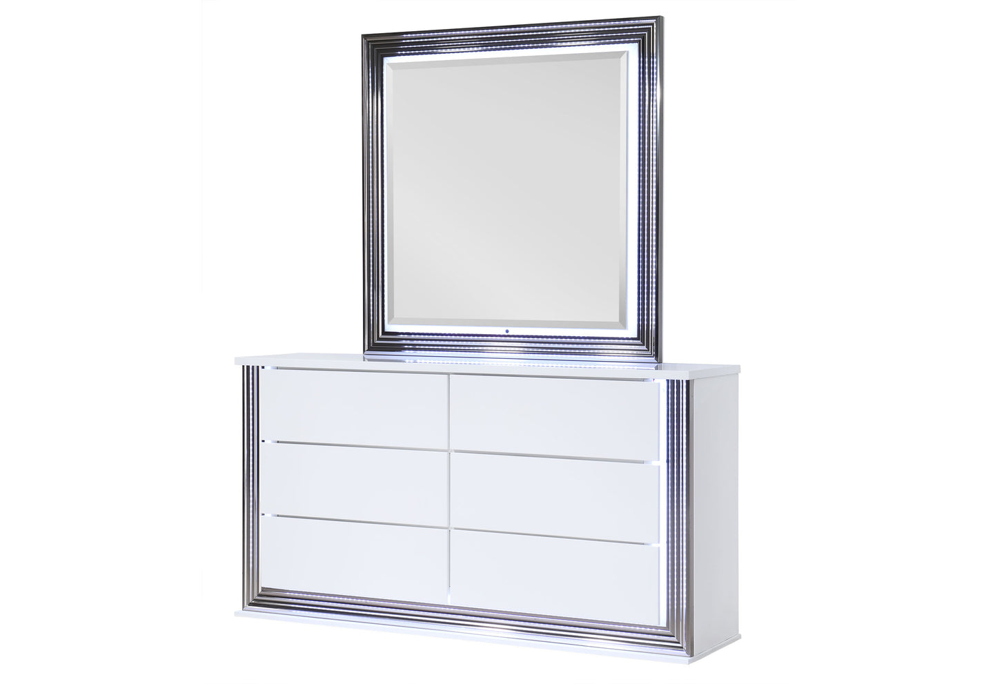 abigail smooth white,ylime smooth white fully slatted dresser with led