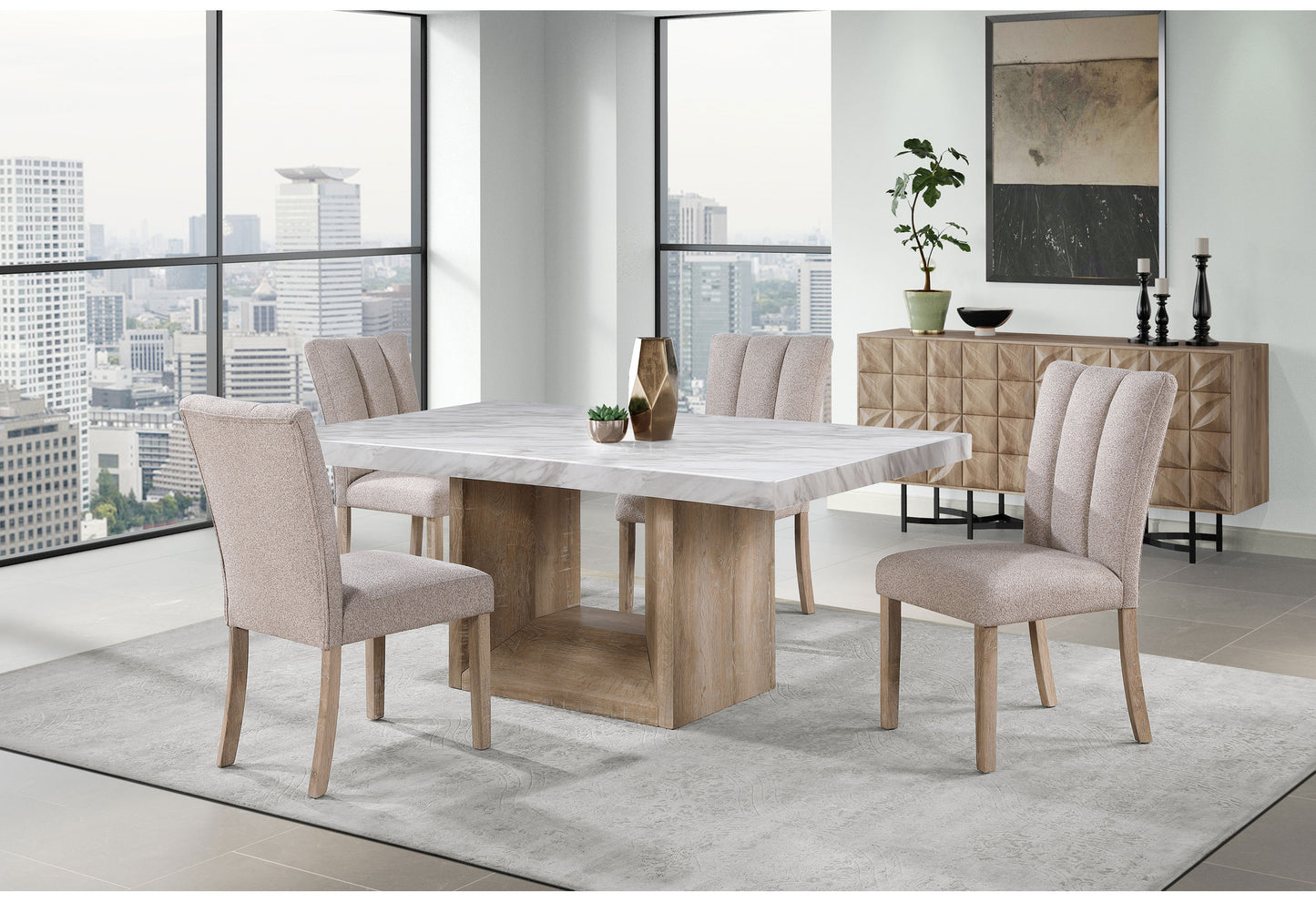 ylime natural dining table + 4 dining chairs