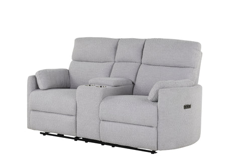 Clara Fluffy Grey POWER CONSOLE RECLINING LOVESEAT