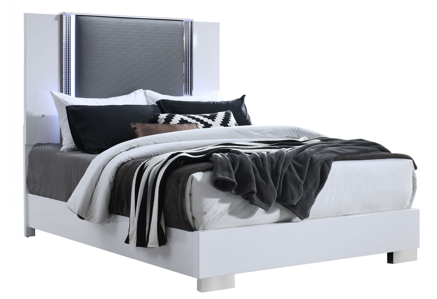 abigail smooth white fully slatted queen bed with led fully slatted
