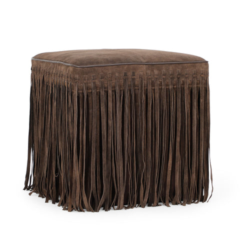 Amelie Devereux Square Suede Fringe Ottoman - image 3