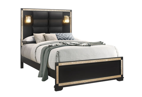 Jordan Black / Gold QUEEN BED WITH LAMPS