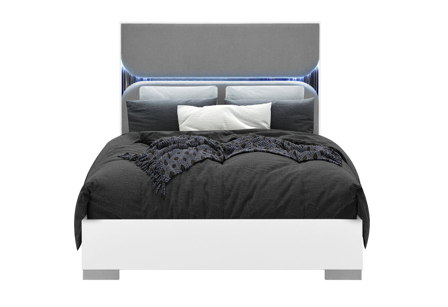 aiden white king bed with led