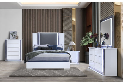 Abigail Smooth White Fully Slatted QUEEN BED WITH LED FULLY SLATTED