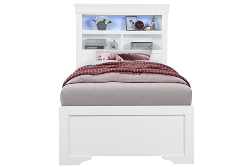 Amber White Youth BOOKCASE TWIN BED WITH LED