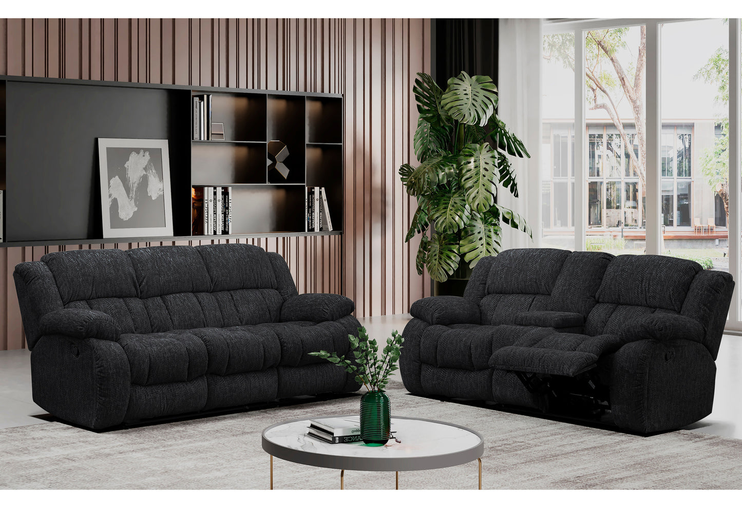 ashton ebony reclining sofa/console reclining loveseat
