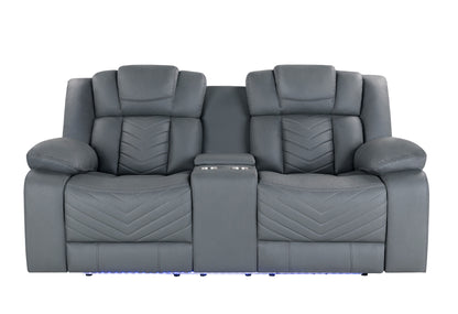 Crystal Grey POWER CONSOLE RECLINING LOVESEAT WITH LED AND USB