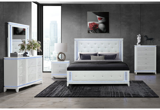 Riley White QUEEN BED WITH LED