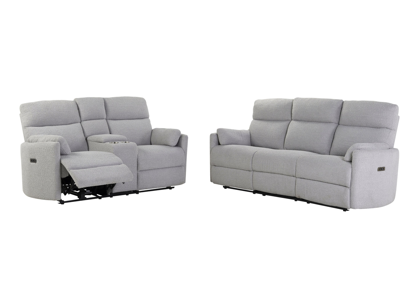 clara fluffy grey power reclining sofa/power console reclining loveseat