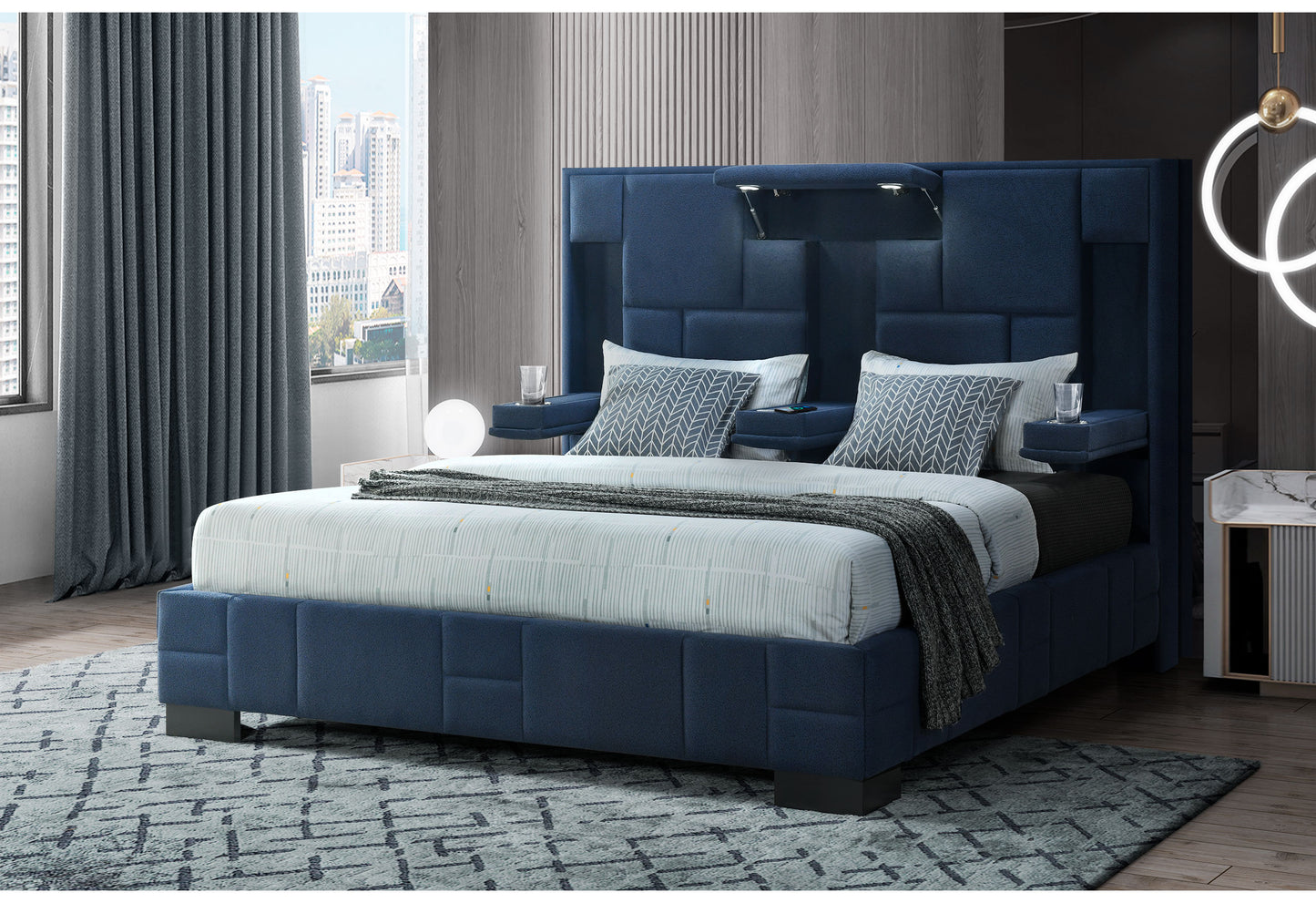 amy navy blue no wood trim queen bed no wood trim