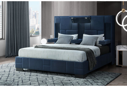 Amy Navy Blue no wood trim QUEEN BED NO WOOD TRIM