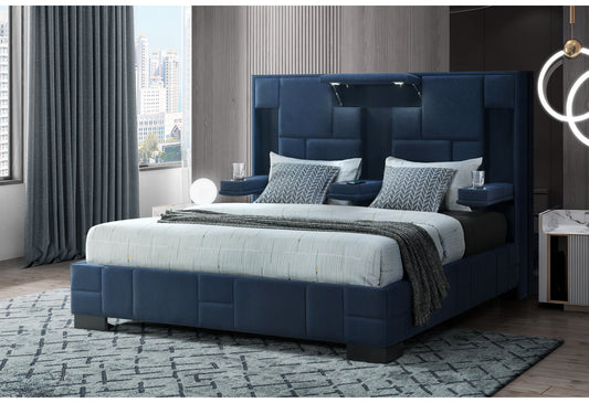 Amy Navy Blue no wood trim QUEEN BED NO WOOD TRIM