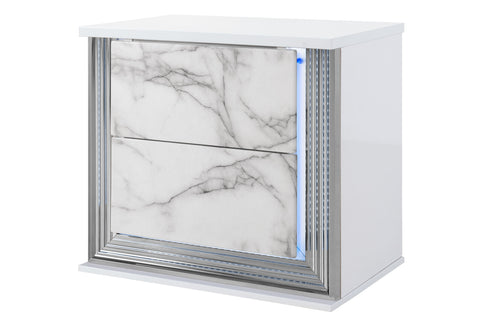 Abigail White Marble,Ylime White Marble Fully Slatted NIGHTSTAND WITH LED AND USB
